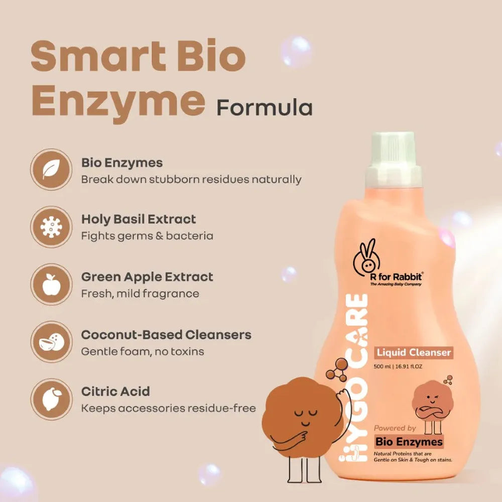 R for Rabbit Hygo Care Liquid Bottle Cleaner (500ml) - Safe for Feeding Bottles, Toys & Accessories