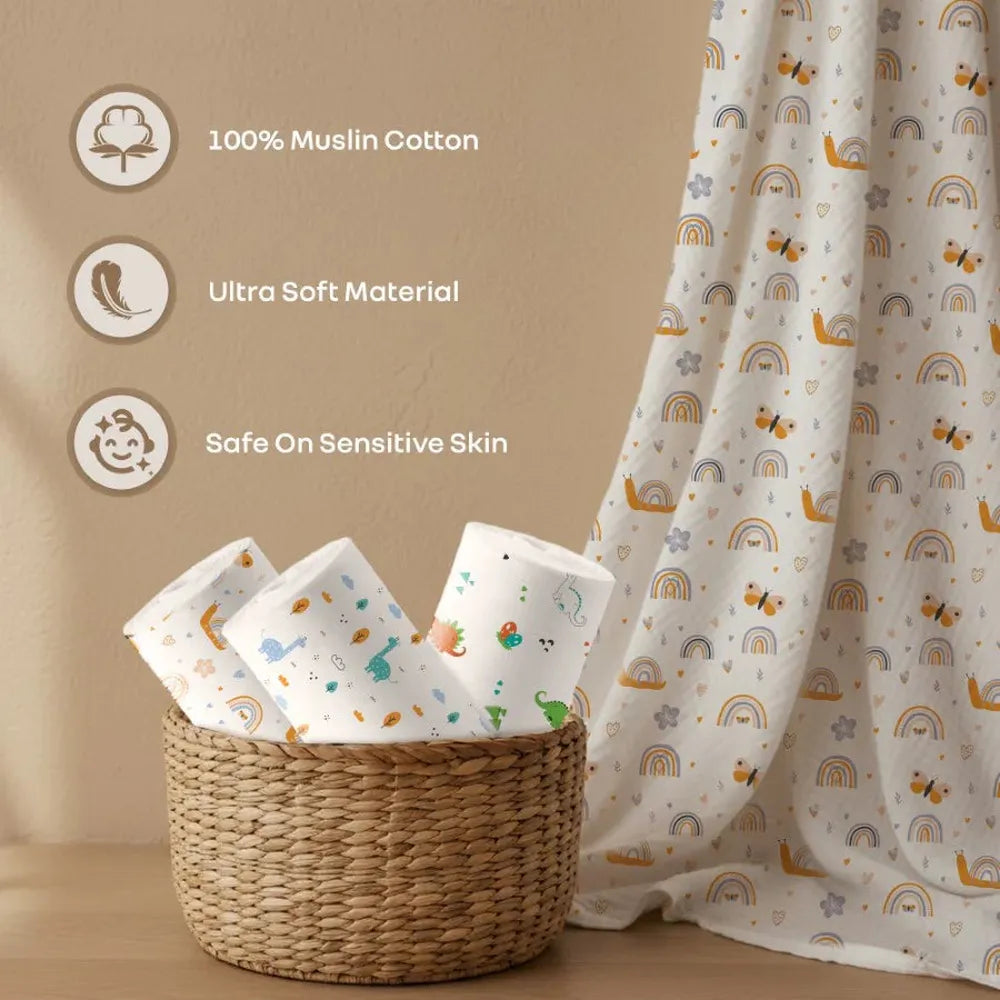 R for Rabbit Cuddlez 100% Muslin Baby Swaddle for Newborns (Pack of 3)