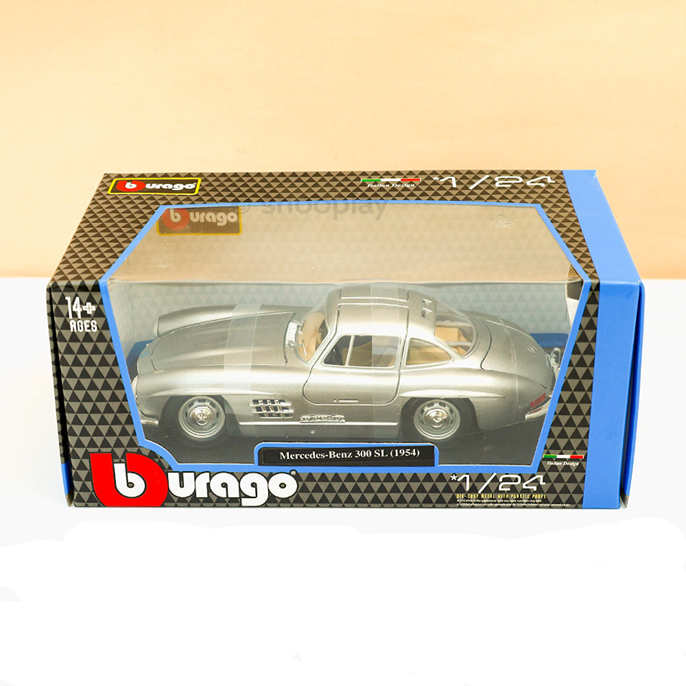 Original Mercedes-Benz 300 SL (1954) Licensed Diecast Car with Openable Doors | 1:24 Scale Model (14 Years Till Grown Ups) - Silver