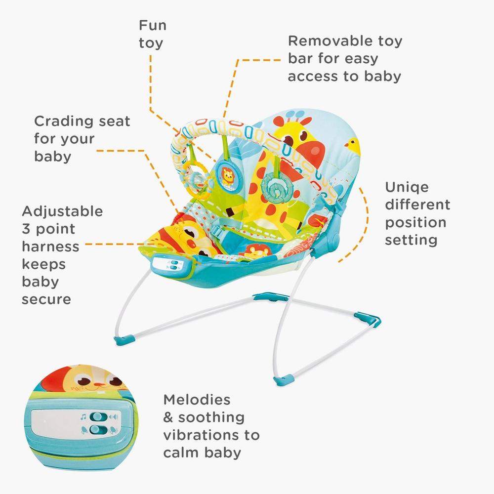 Mastela Music & Soothe Bouncer/Rocker Chair | 3 Position Setting, Melodies & Vibrations & Removable Toy Bar