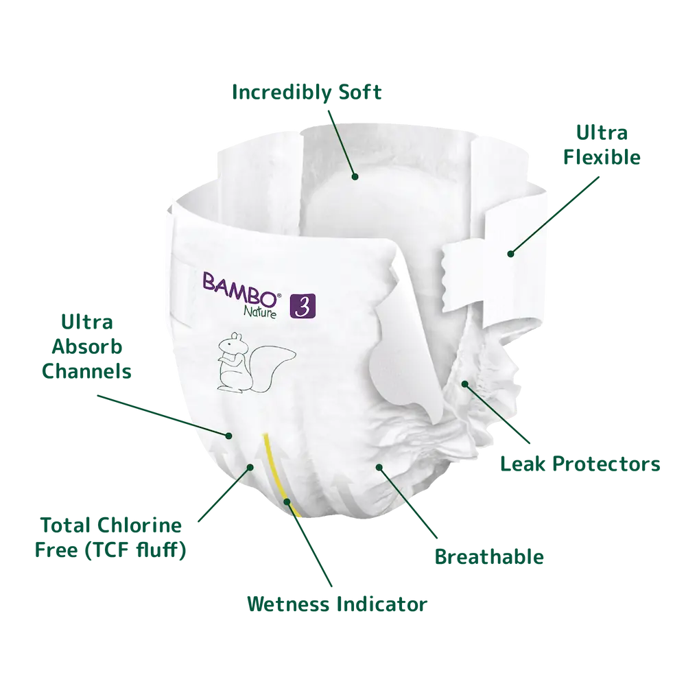 Bambo Nature (3-M) Diapers | 28 Diapers | 4-8 Kg | 9-18 lbs