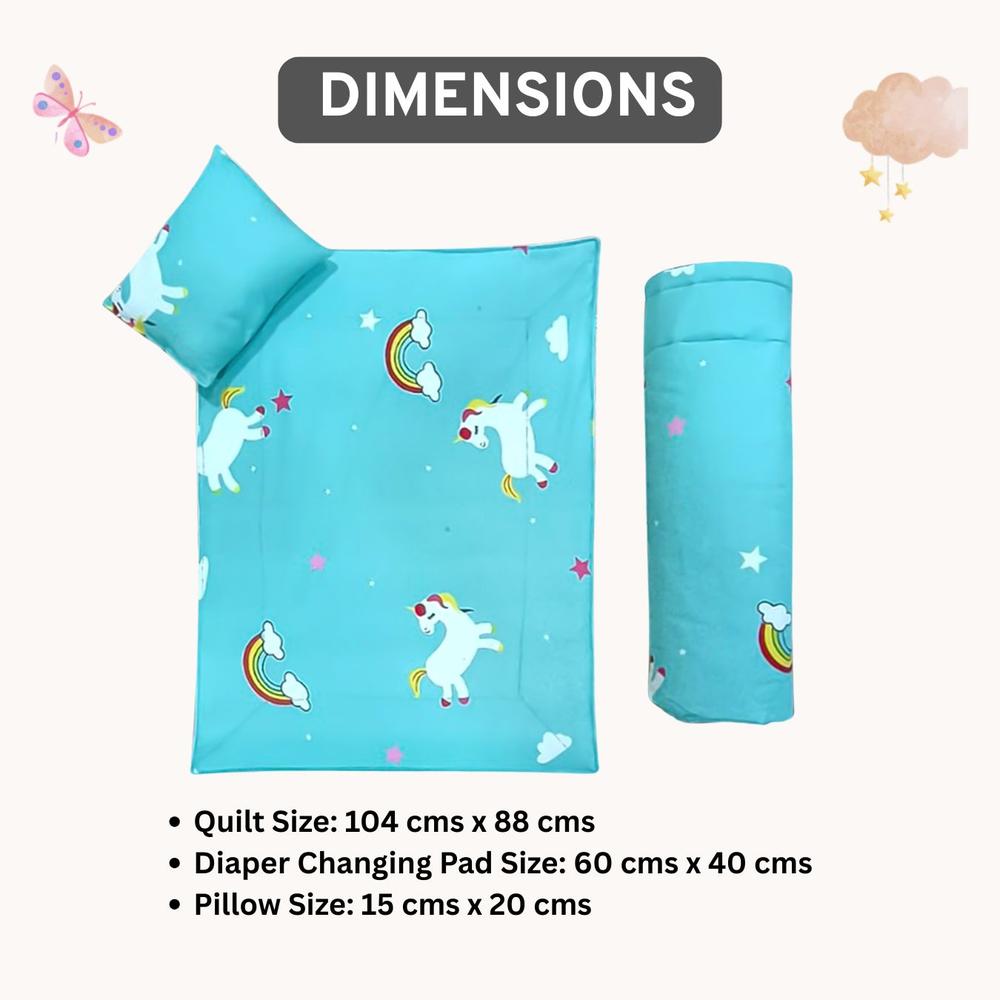 Zikku Unicorn Baby 3 Pieces Bedding Set - Quilt, Diaper Changing Pad, Pillow (0-12 Months)