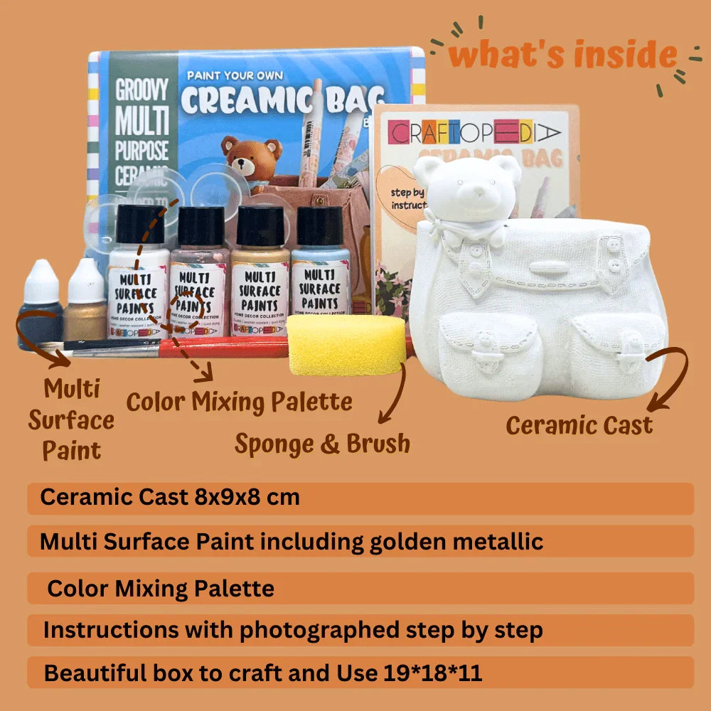 Craftopedia DIY Paint Your Own Ceramic Mini Bag Vase Bear