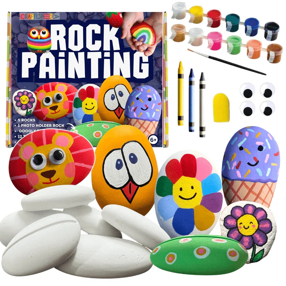 Craftopedia Rock Painting Kit With Photo Holder and Googly Eyes