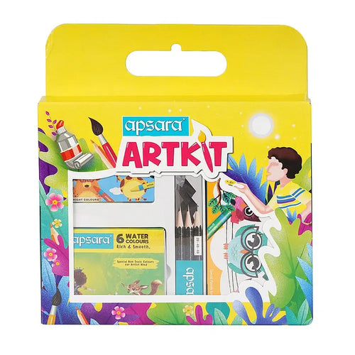 Apsara Art Kit - 12 Wax Crayons, 3 Drawing Pencils, 6 Water Color Tubes, 12 Oil Pastels, 3 Poster Colors