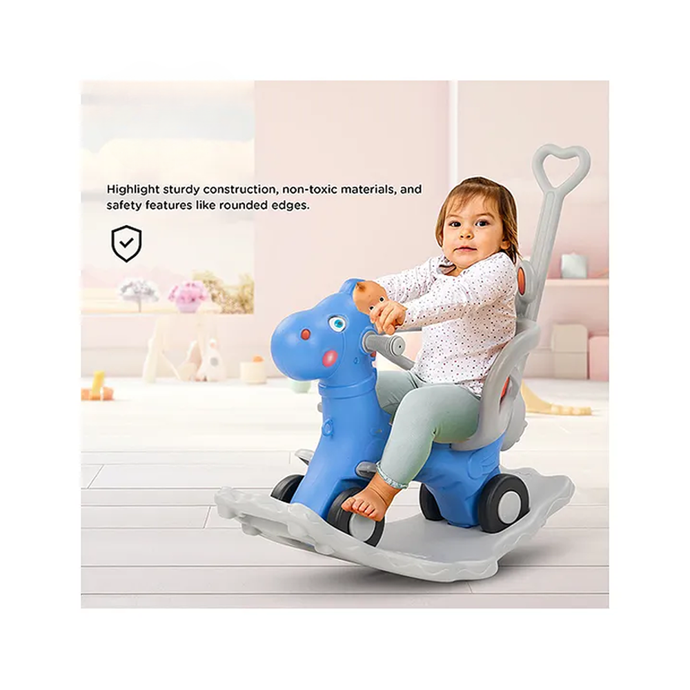 Clever Fox 2 in 1 Rocker Horse with Push Ride-On | Parental Handle, Light & Honk , Safety Belt (1-3 Years)
