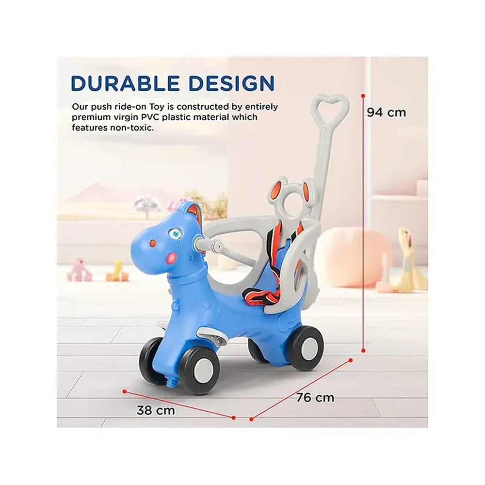 Clever Fox 2 in 1 Rocker Horse with Push Ride-On | Parental Handle, Light & Honk , Safety Belt (1-3 Years)