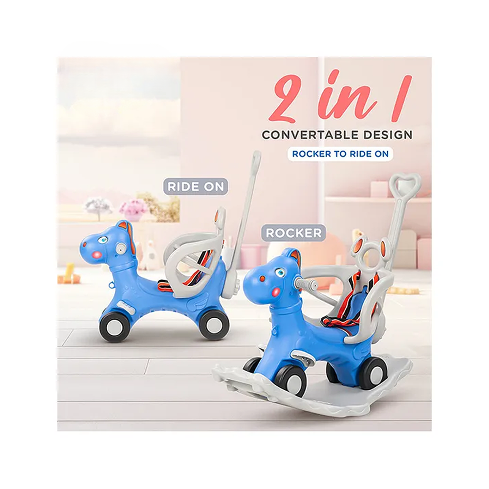 Clever Fox 2 in 1 Rocker Horse with Push Ride-On | Parental Handle, Light & Honk , Safety Belt (1-3 Years)