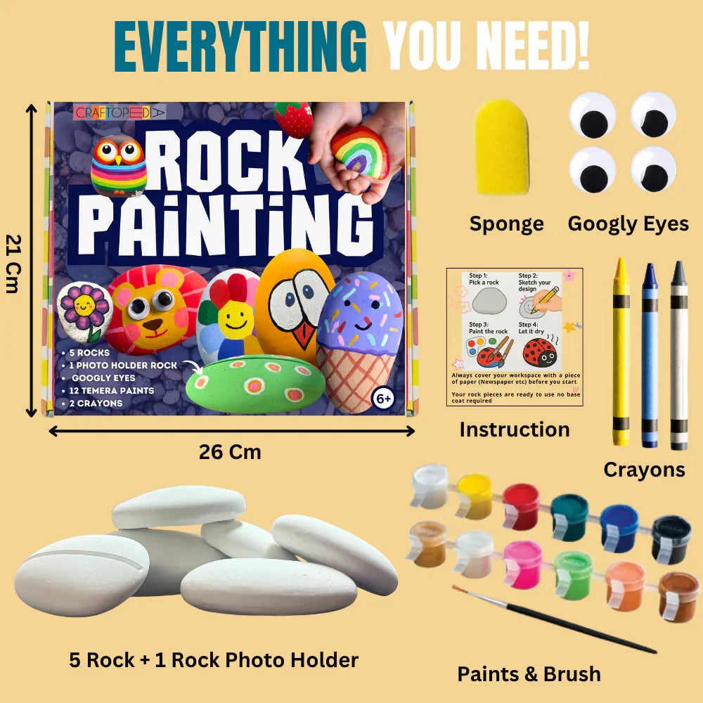 Craftopedia Rock Painting Kit With Photo Holder and Googly Eyes