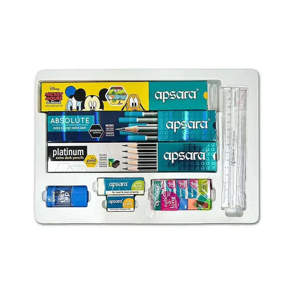Apsara Writing Kit - 3 Packs of Pencils, 6 Erasers, 2 Sharpeners, 1 Scale