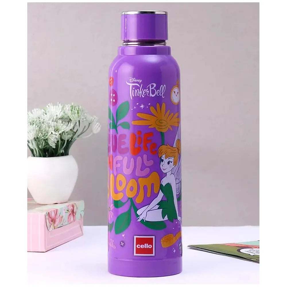 Cello Puro Steel Benz Icon Water Bottle with Disey Tinker Bell Print - 730ml | Violet