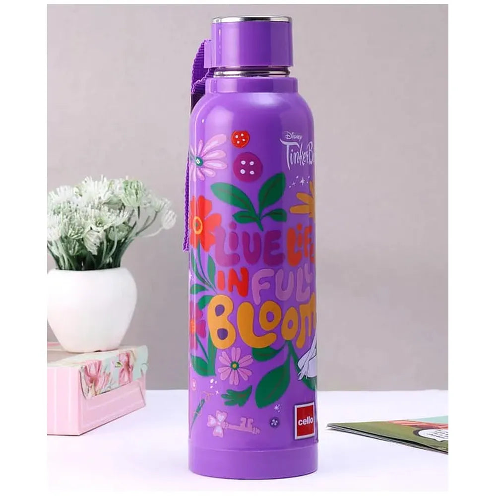 Cello Puro Steel Benz Icon Water Bottle with Disey Tinker Bell Print - 730ml | Violet