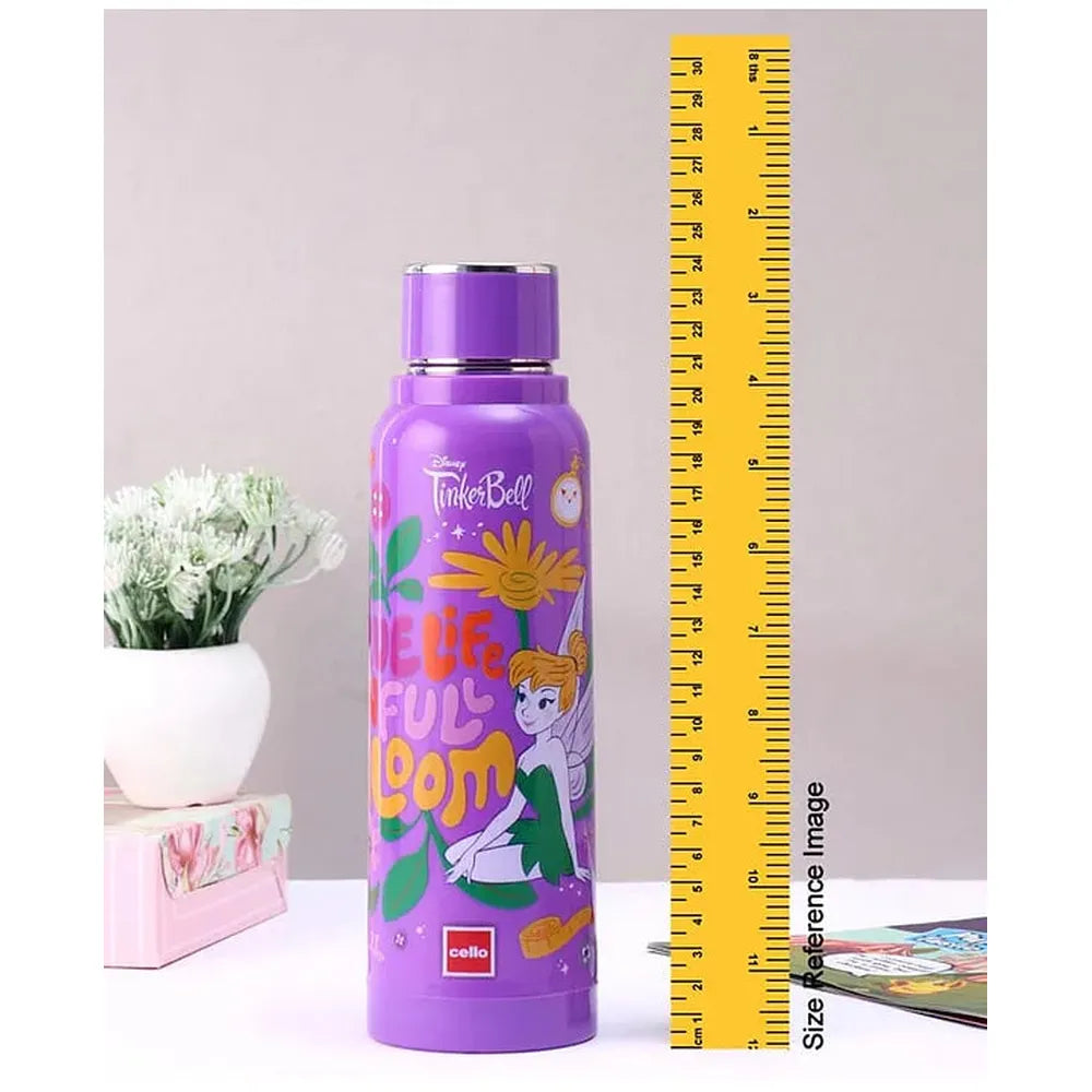 Cello Puro Steel Benz Icon Water Bottle with Disey Tinker Bell Print - 730ml | Violet