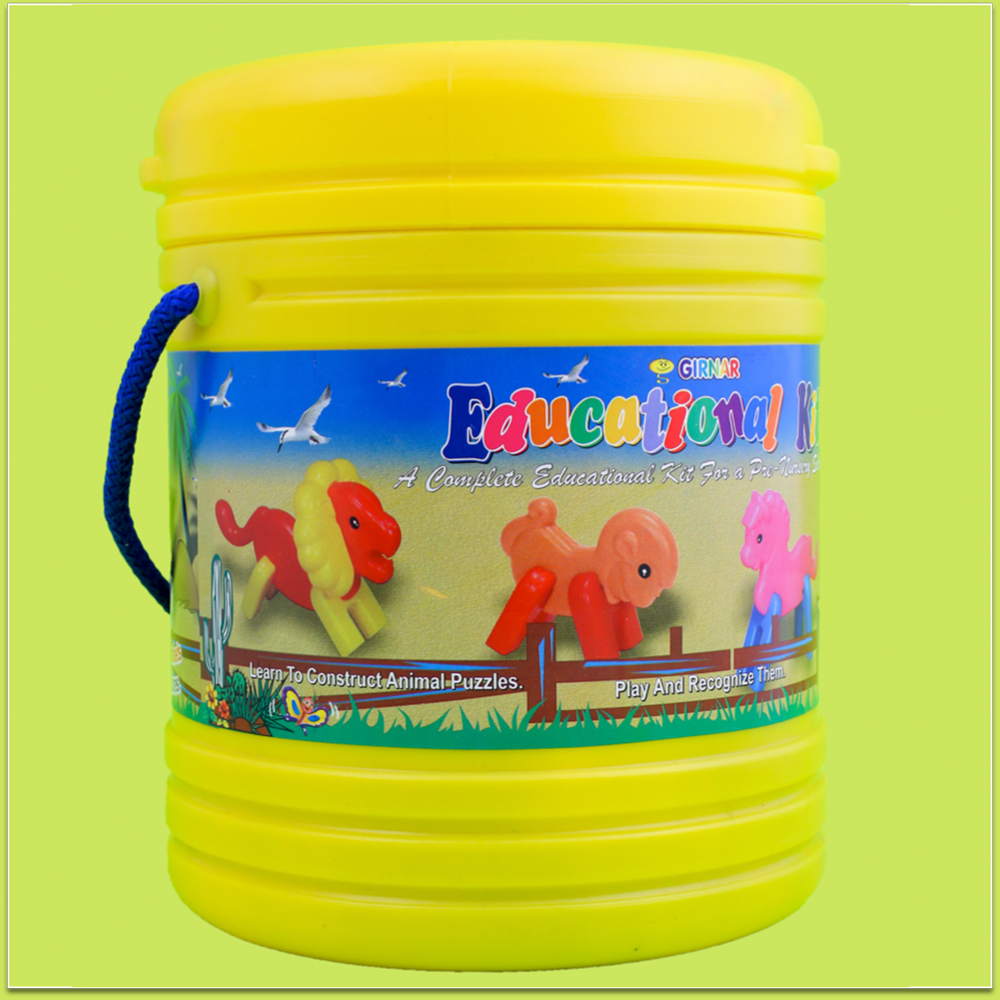 Girnar Educational Puzzle Bucket - Learn Words, Numbers, Animals, Build Blocks (2-5 Years)