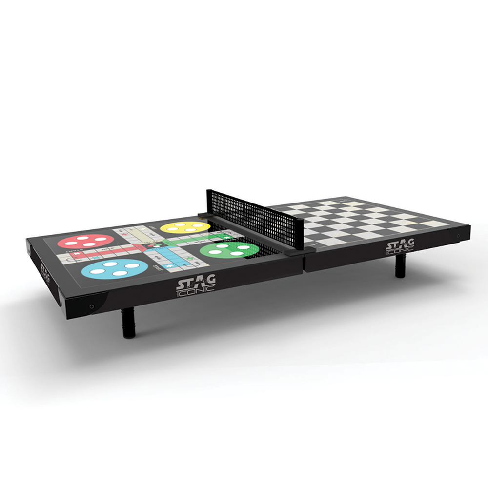 STAG ICONIC 4 in 1 Mini Table Table Tennis, Ludo, Chess & Checkers - Compact Gaming Fun (9 Years till Grown Ups)