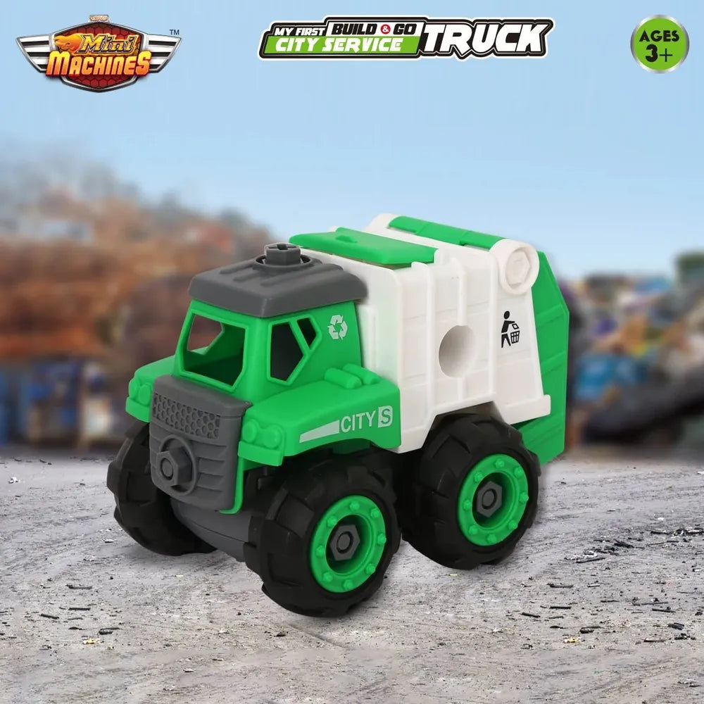 Skoodle Mini Machines Build & Go Garbage Compactor Truck - Green