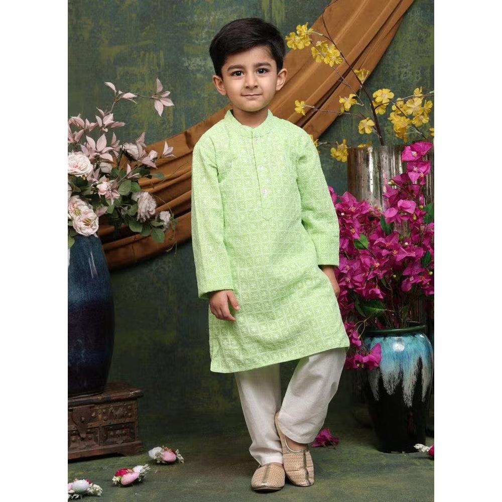 Saka Designs Boys Floral Embroidered Sequinned Kurta with Pyjama