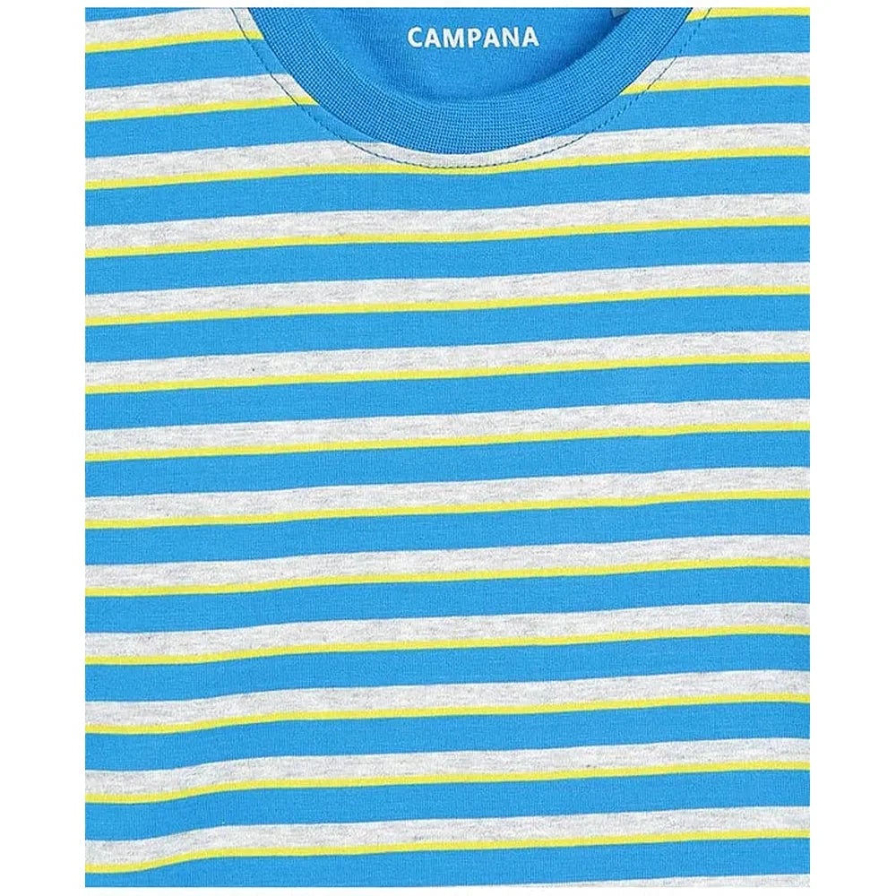 Campana 100% Cotton Knit Half Sleeves Striped T-Shirt | Blue & Light Grey
