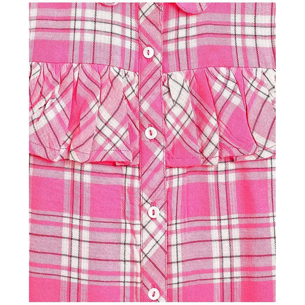 Campana 100% Cotton Woven Sleeveless Checked Shirt Style Top | Pink