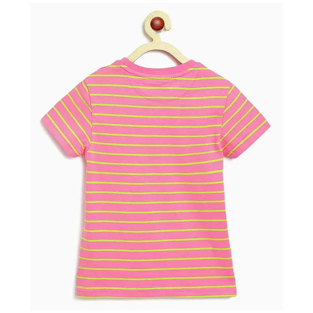Campana 100% Cotton Knit Half Sleeves Striped T-Shirt | Pink & Lime