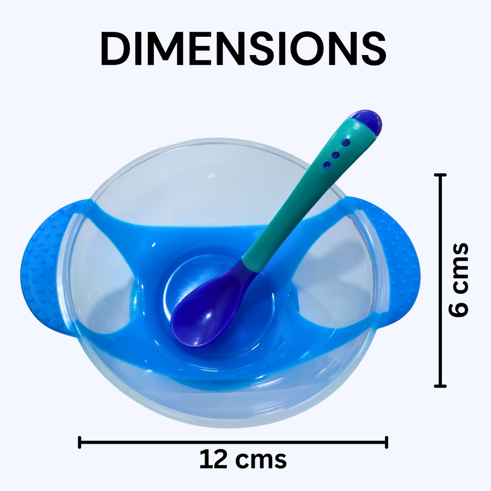 Zikku Baby Spill-Proof Silicone Suction Bowl Set with Temperature-Sensitive Spoon | Blue