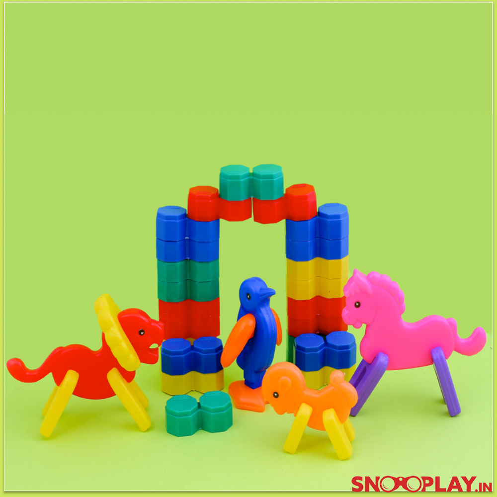 Girnar Educational Puzzle Bucket - Learn Words, Numbers, Animals, Build Blocks (2-5 Years)