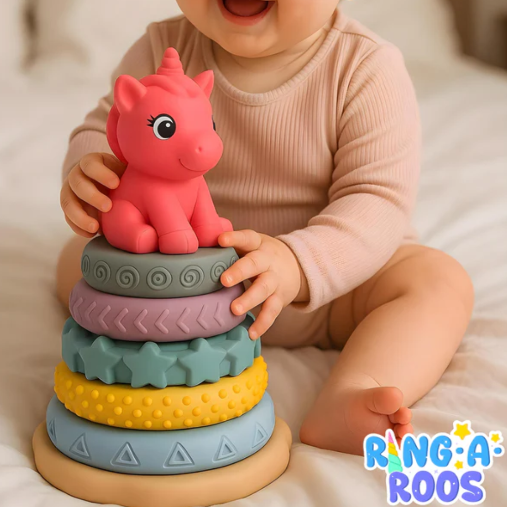 Woot Hoot Ring-A-Roos Soft Stacker with Magical Unicorn - Chewable