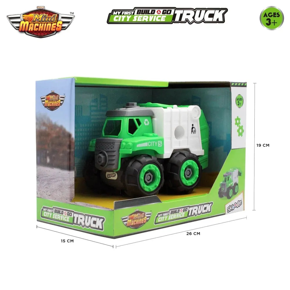 Skoodle Mini Machines Build & Go Garbage Compactor Truck - Green