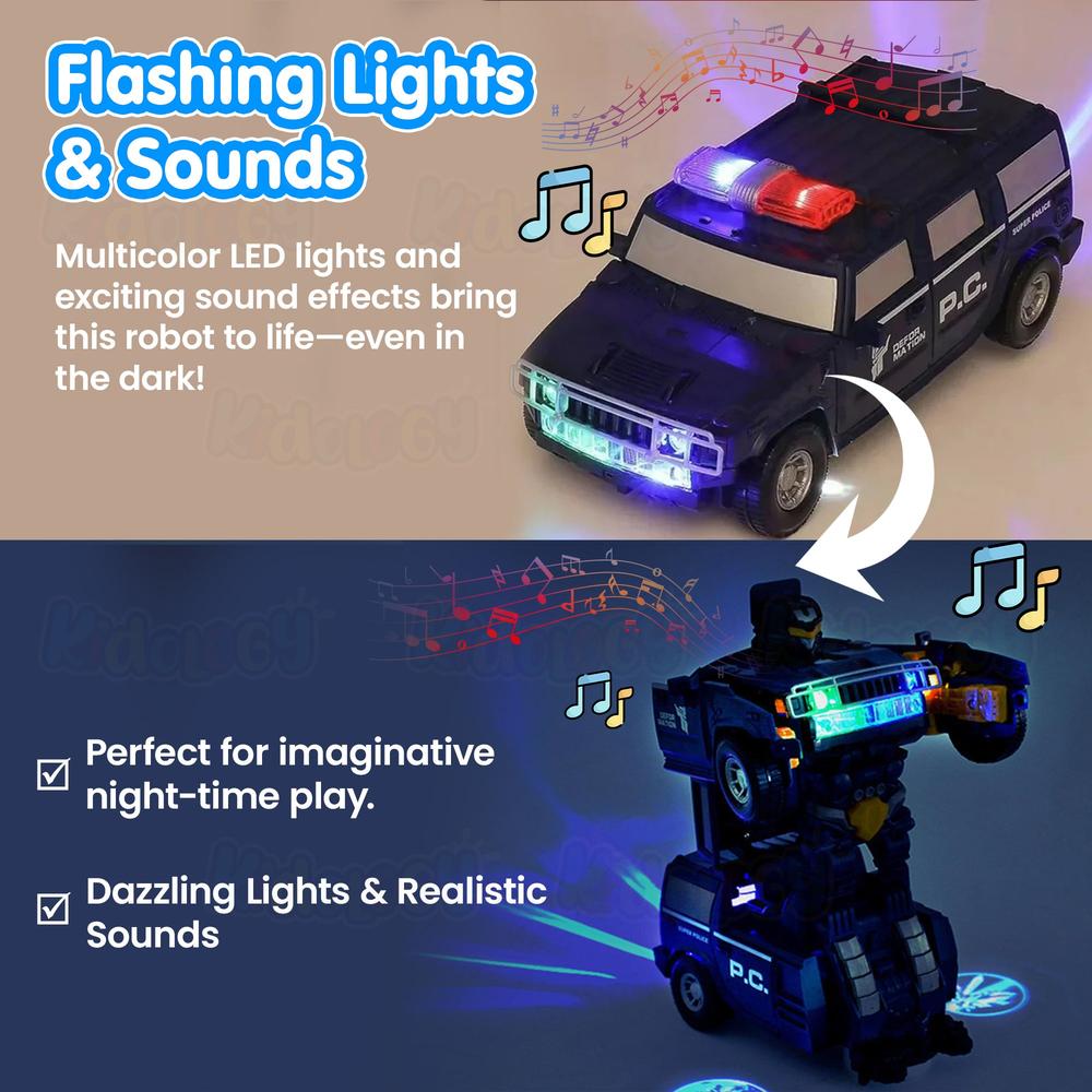 Kidology 2-in-1 Transforming Action Car with Flashing Lights & Sounds