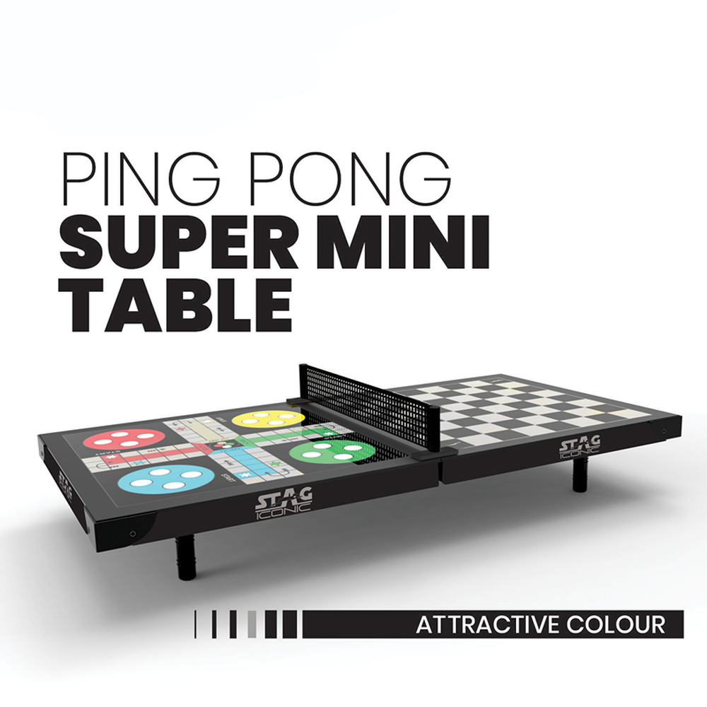 STAG ICONIC 4 in 1 Mini Table Table Tennis, Ludo, Chess & Checkers - Compact Gaming Fun (9 Years till Grown Ups)