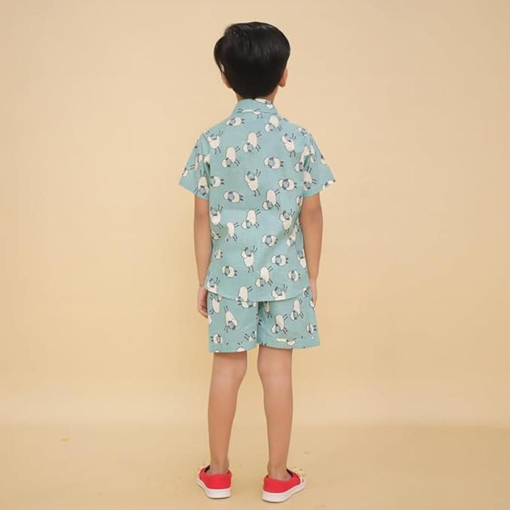 Little Ginnie Half Sleeve Shirt & Shorts for Kids | Coord Set | Animal Print - Blue