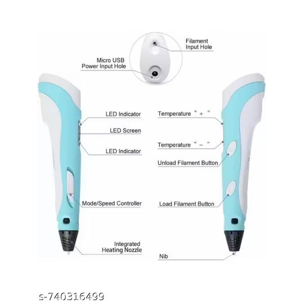 3D Printing Pen with USB Cable | 0.7mm Nozzle Diameter, 1.75mm Plastic Feeding, ABS/PLA Paints | Assorted Colors