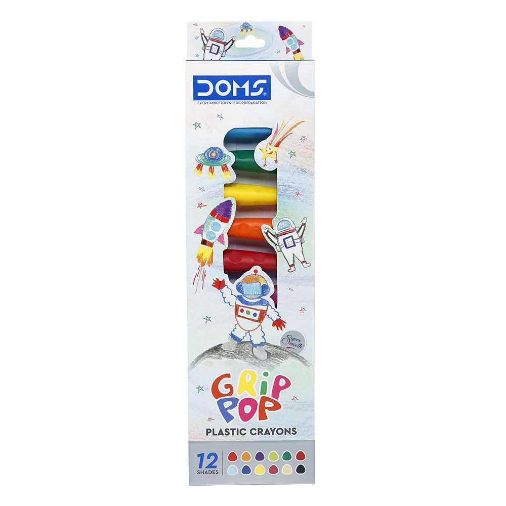 Doms Grip Pop 12 Shades Plastic Crayons