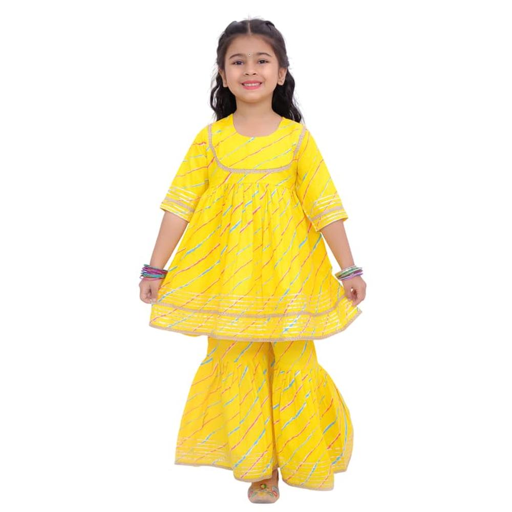 Little Ginnie Anarkali Sharara Set - Yellow | Traditional Ethnic Wear