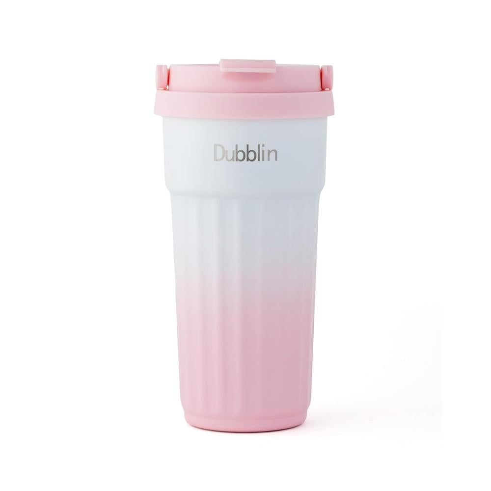 Dubblin Brew Stainless Steel Tea & Coffee Mug - 480ml | Wide Mouth Tumbler Thermo Flask - Pink