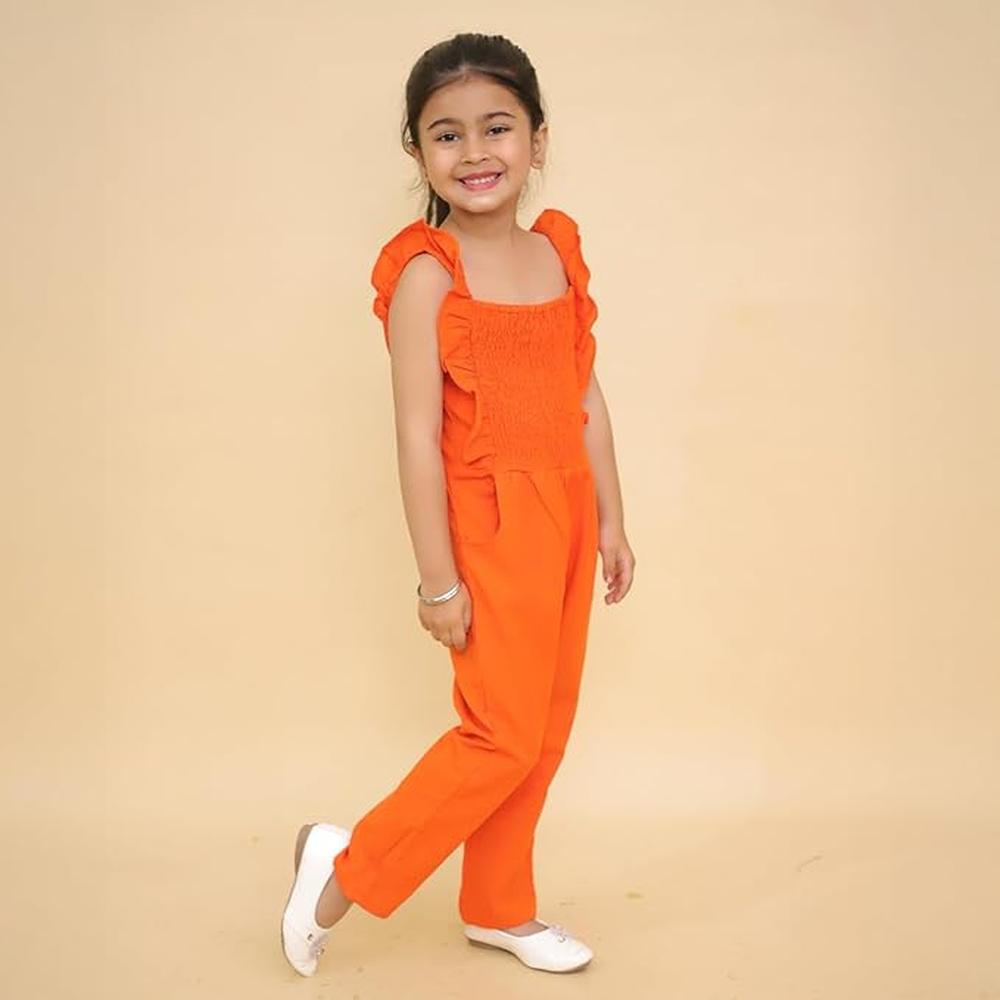 Little Ginnie Cotton Jumpsuit for Girls - Orange | One Piece