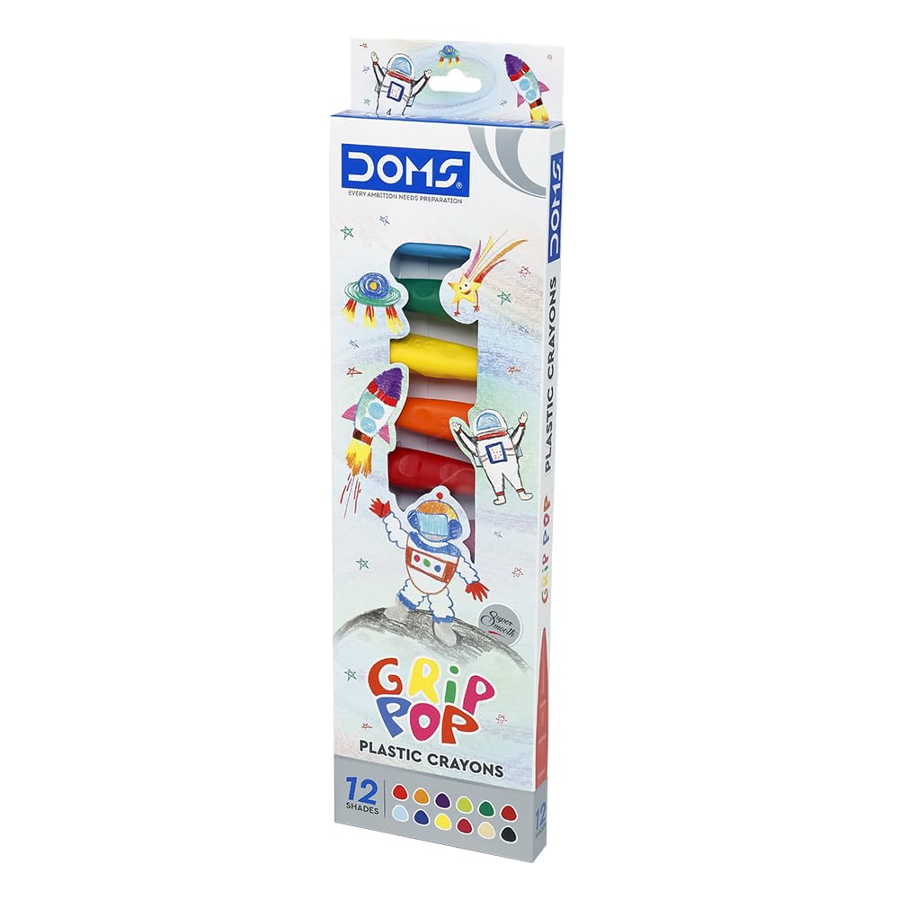 Doms Grip Pop 12 Shades Plastic Crayons