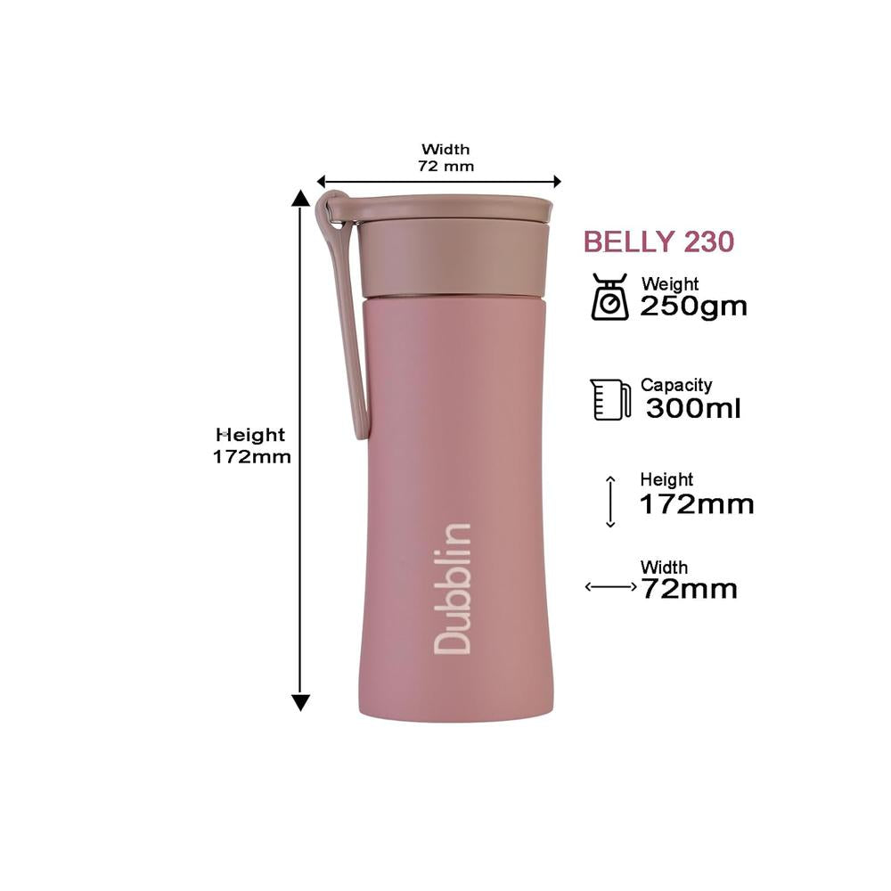 Dubblin Belly Insulated Stainless Steel Water Bottle - 300ml | Double Wall Vacuum - Pink