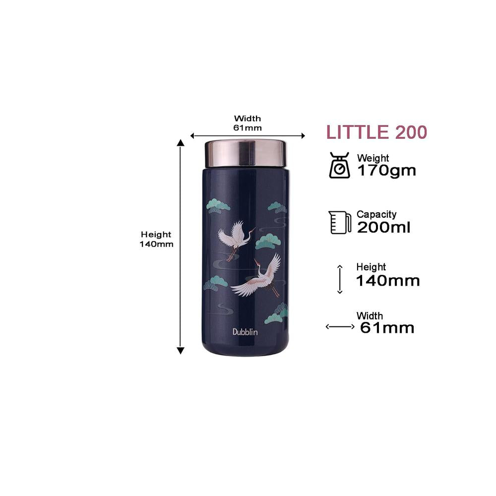 Dubblin Little Insulated Stainless Steel Water Bottle - 200ml | Keeps Water Hot & Cold - Dark Blue