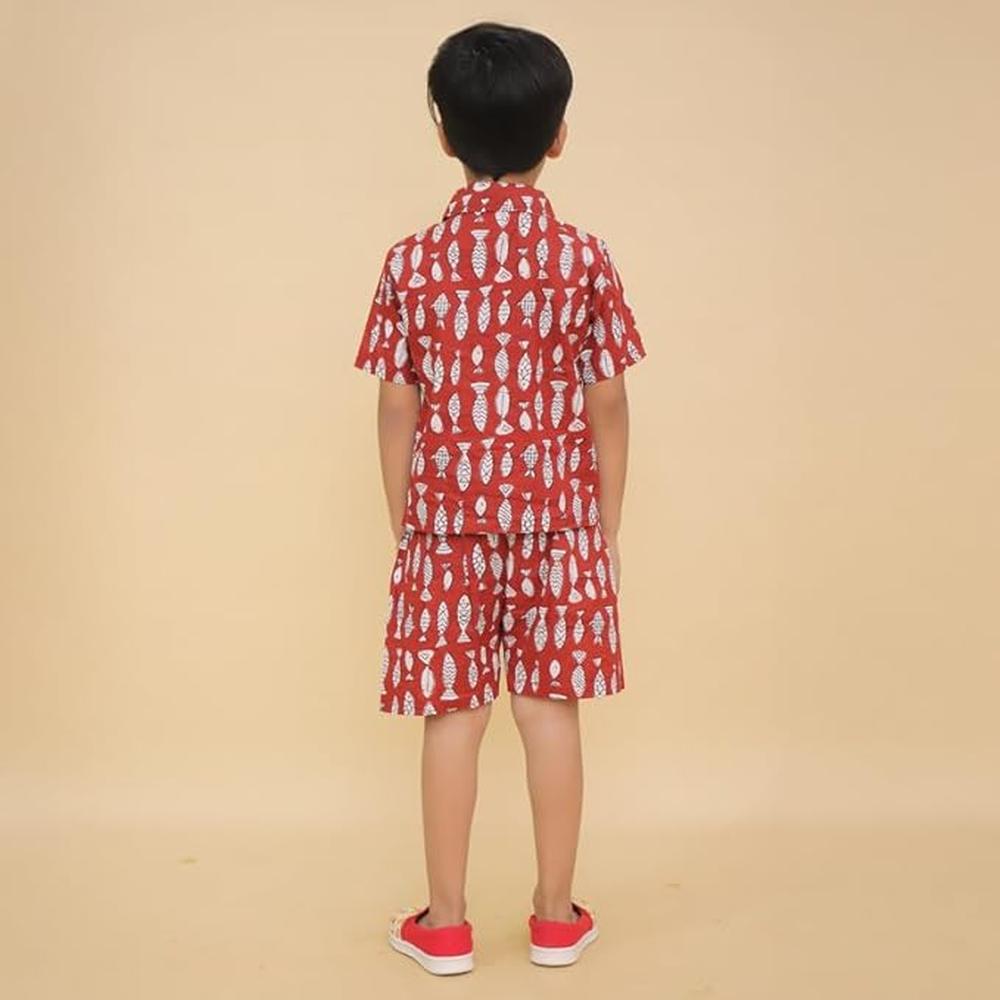 Little Ginnie Half Sleeve Shirt & Shorts for Kids | Maroon