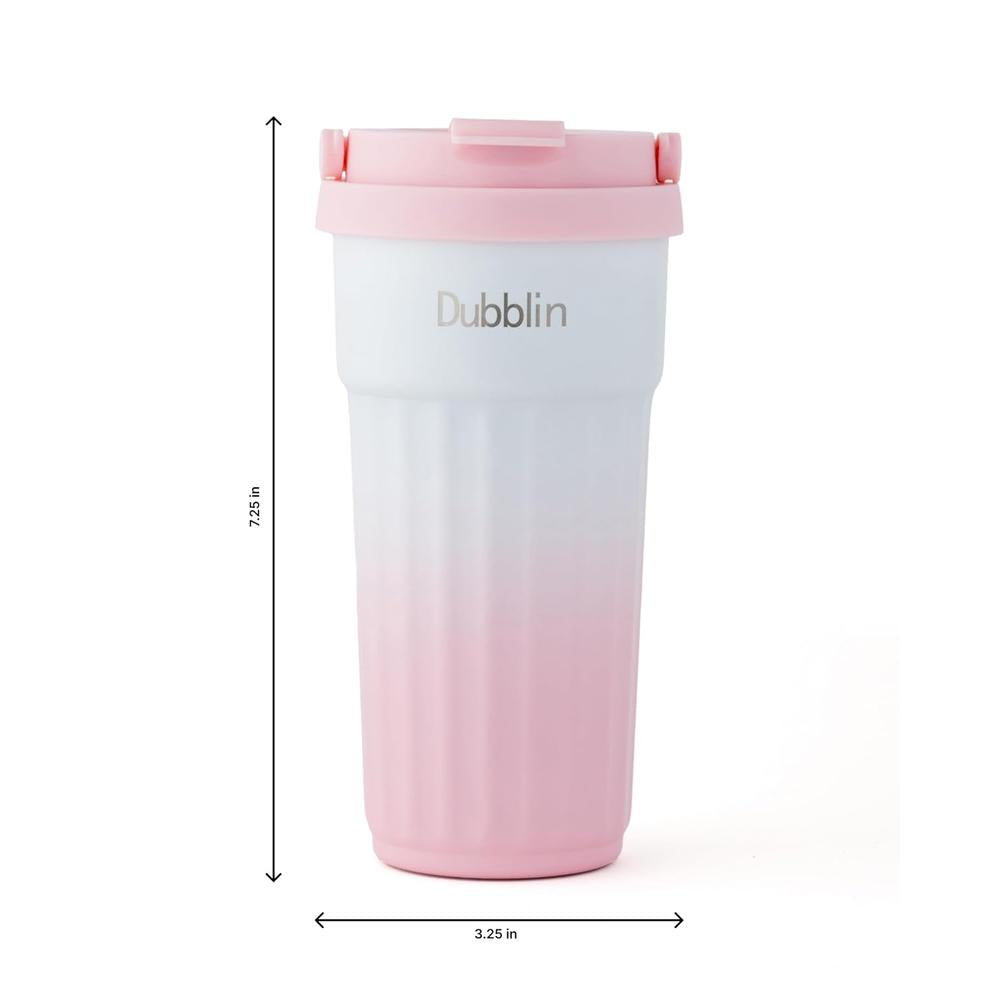 Dubblin Brew Stainless Steel Tea & Coffee Mug - 480ml | Wide Mouth Tumbler Thermo Flask - Pink