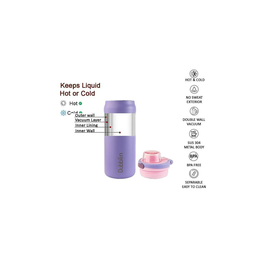 Dubblin Modern Insulated Stainless Steel Water Bottle - 1000ml | Keeps Water Hot & Cold - Lilac