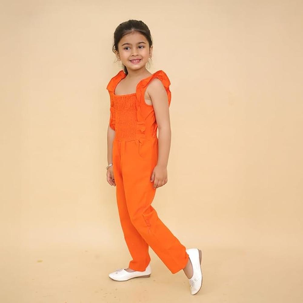 Little Ginnie Cotton Jumpsuit for Girls - Orange | One Piece
