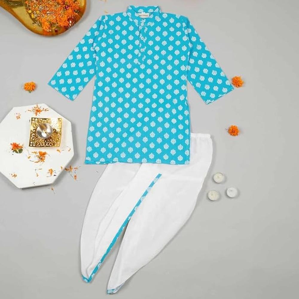 Little Ginnie Cotton Dhoti Kurta Set for Baby Boy | Multicolor Ethnic Wear | Deep Blue