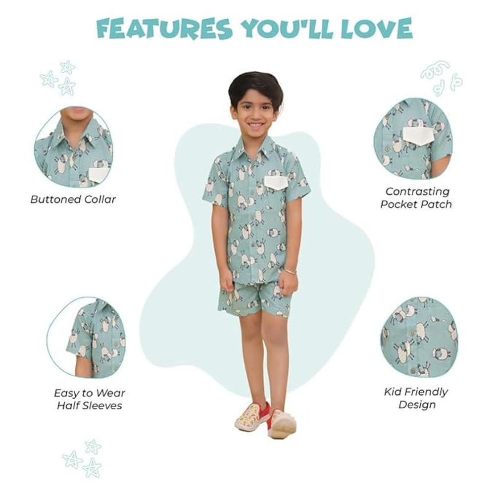 Little Ginnie Half Sleeve Shirt & Shorts for Kids | Coord Set | Animal Print - Blue