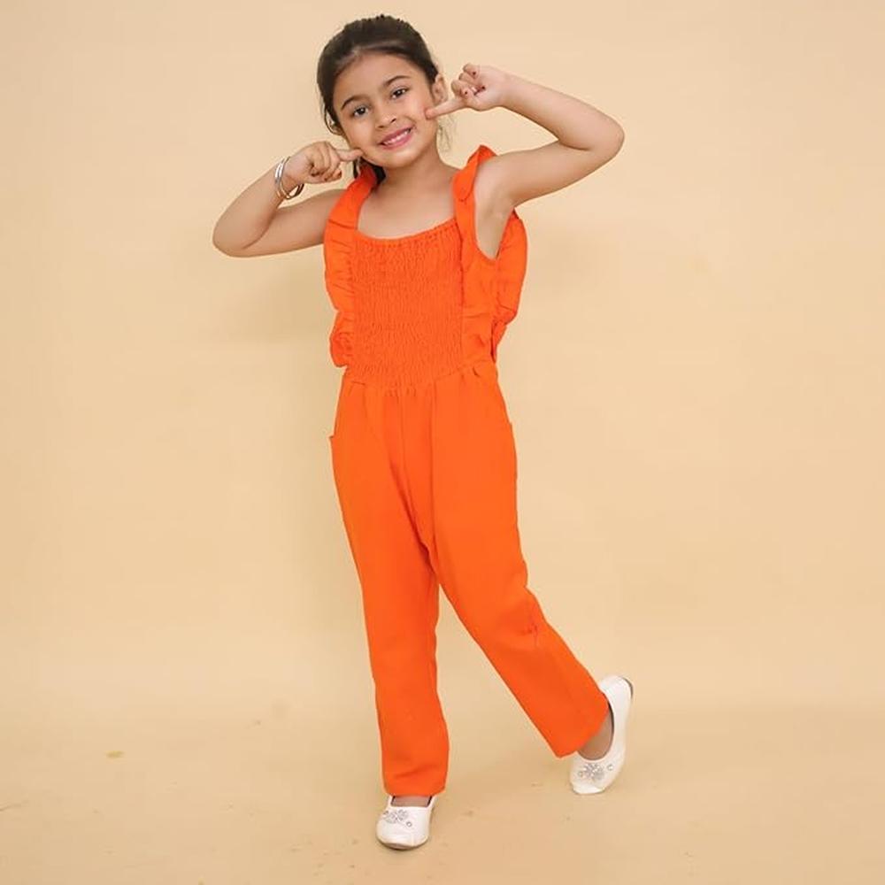 Little Ginnie Cotton Jumpsuit for Girls - Orange | One Piece