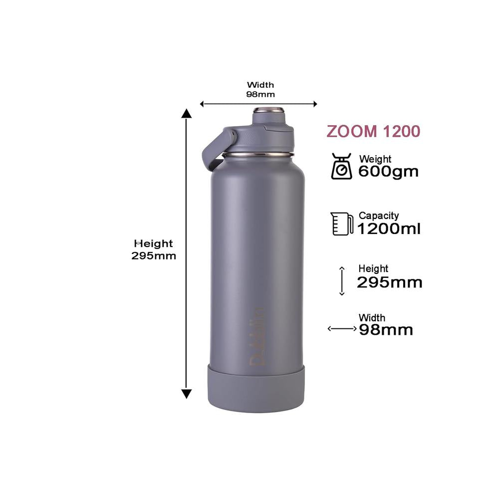 Dubblin Zoom Insulated Stainless Steel Water Bottle - 1200ml | Keeps Water Hot & Cold - Grey