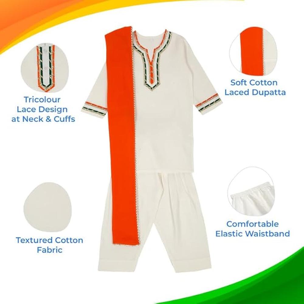 Little Ginnie Cotton Salwar Suit with Dupatta | White Ethnic Wear