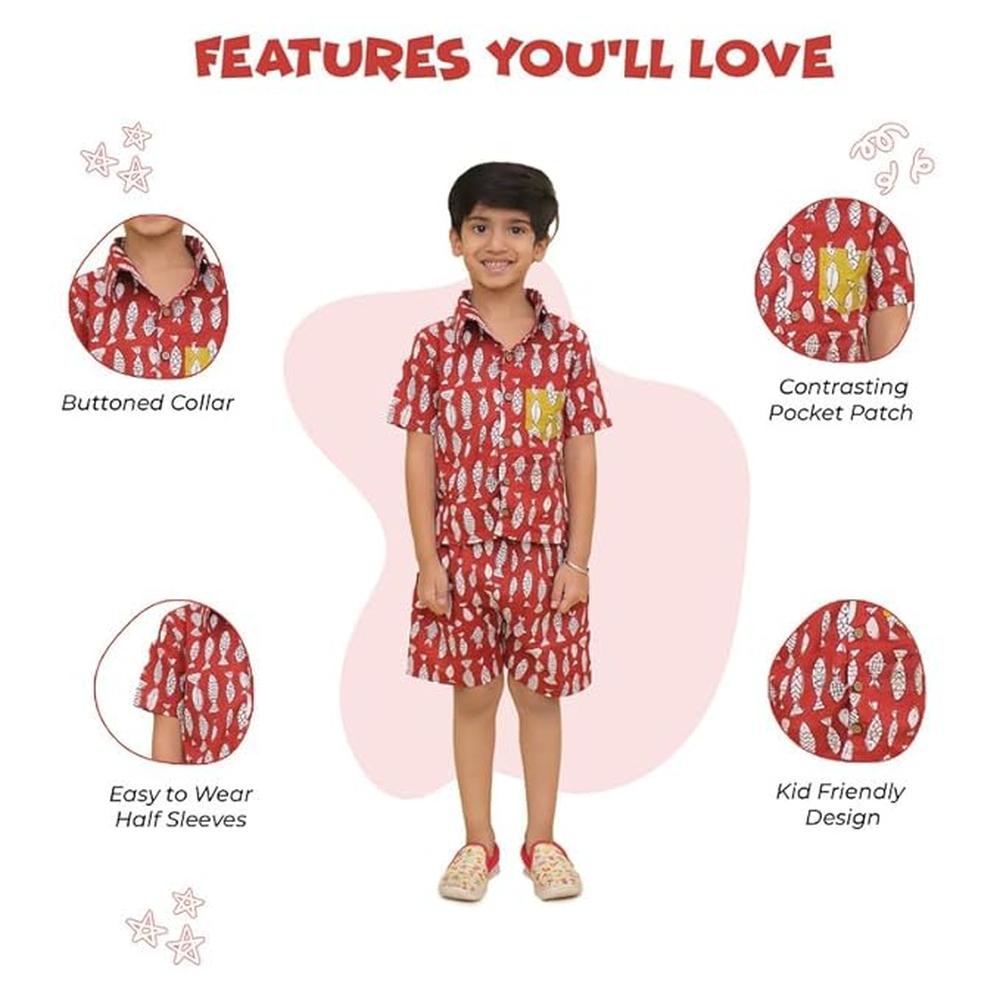 Little Ginnie Half Sleeve Shirt & Shorts for Kids | Maroon
