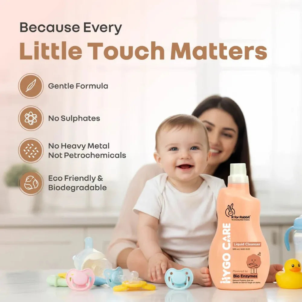 R for Rabbit Hygo Care Liquid Bottle Cleaner (500ml) - Safe for Feeding Bottles, Toys & Accessories